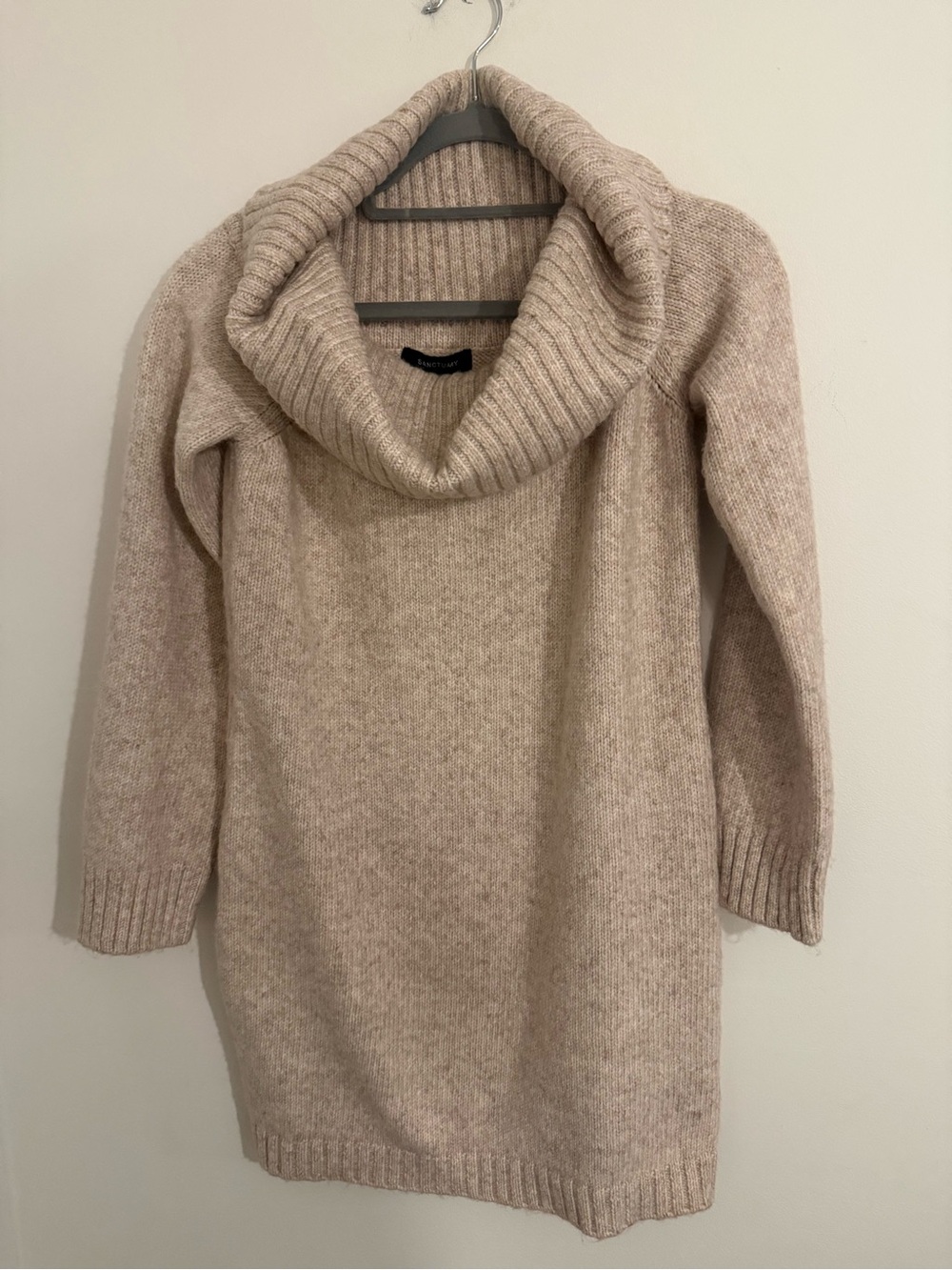 Sanctuary Cowl Neck Sweater Dress XS NWT Beige Oversized Tunic Cozy Fall - Picture 3 of 9